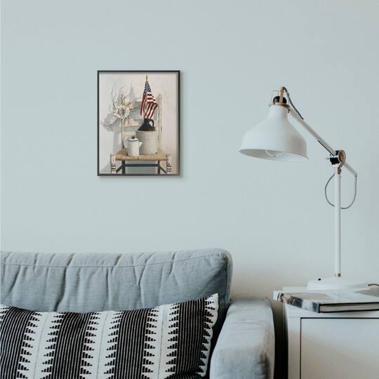 Stupell Industries American Flag Rustic Things Still Life Wall Art in Frame